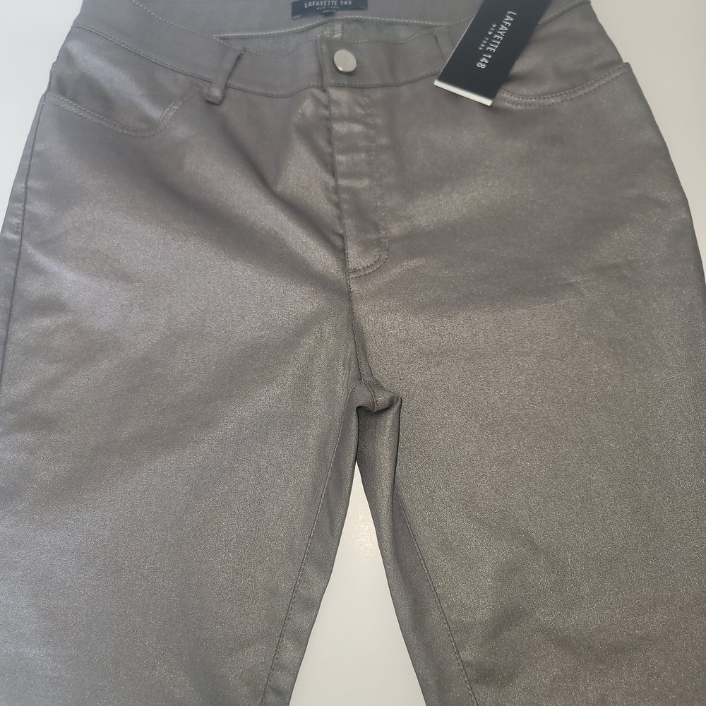 NWT Lafayette 148 New York Metallic Gray Stretchy Dress Pants Women's 8
